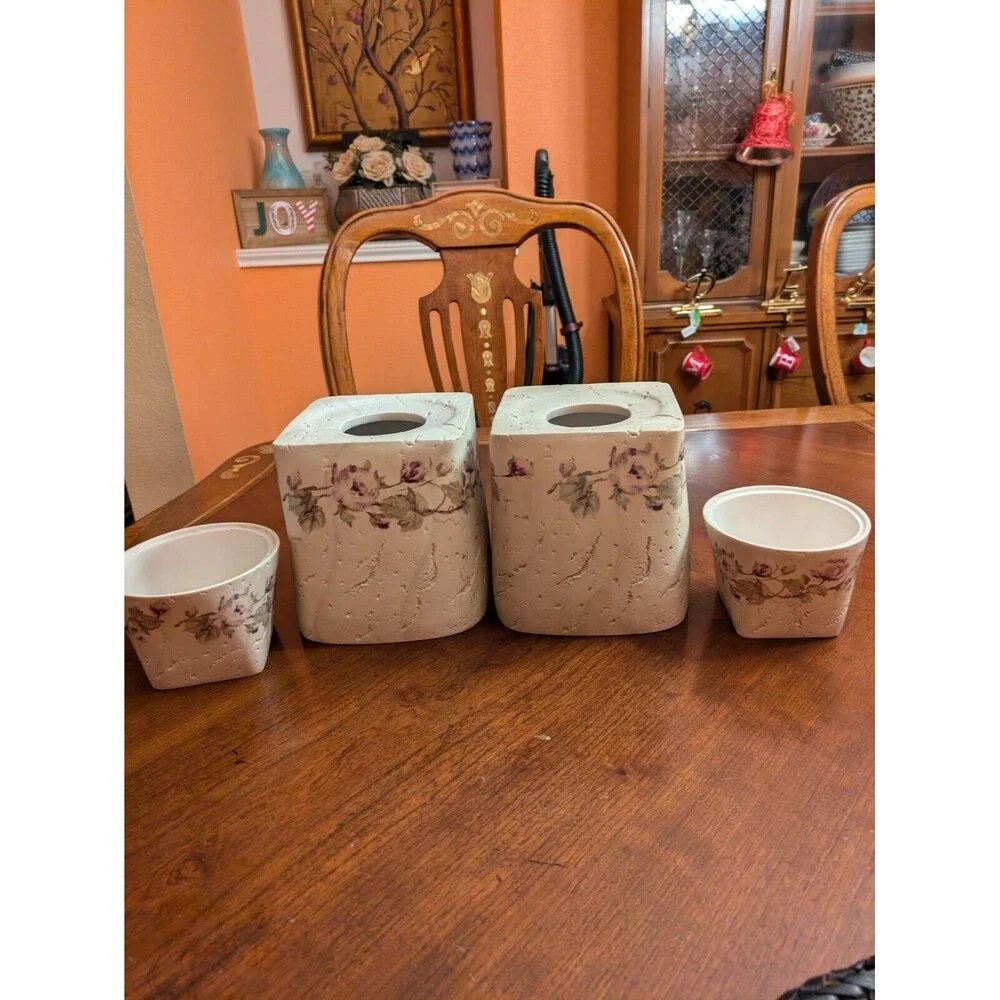 4 Croscill Rose Trail Floral Purple Bath Accessories
